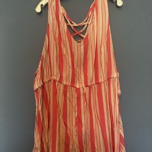 Red and Cream Striped Sleeveless Dress